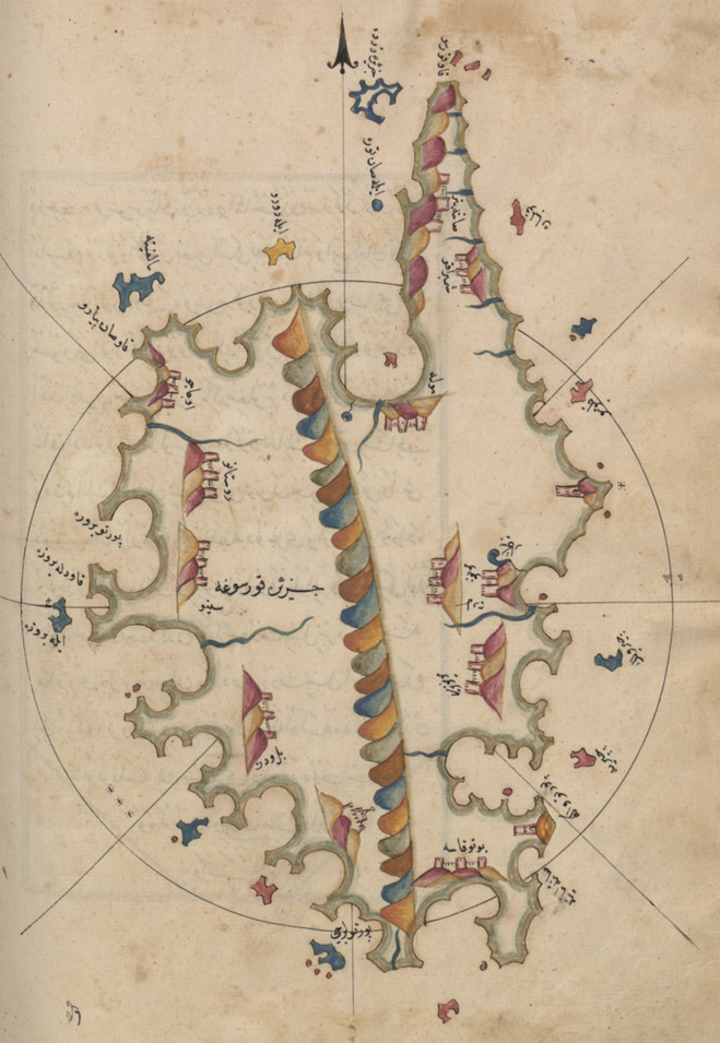 A carta di a Corsica di l'amirale Piri Reis