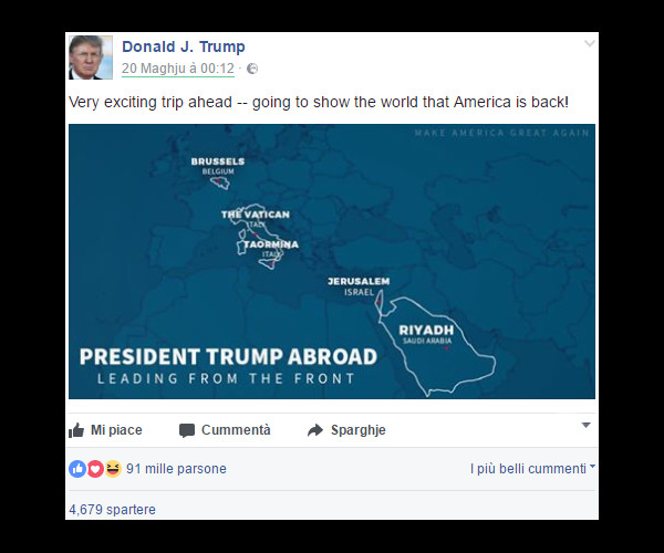 Donald Trump manda a Corsica in Italia Donald Trump manda a Corsica in Italia