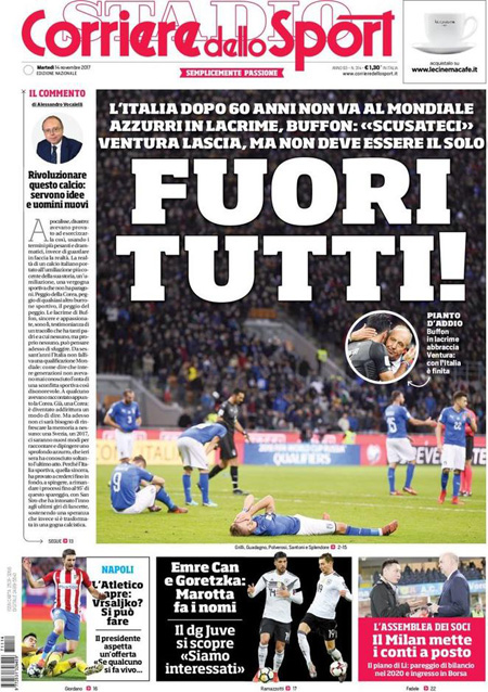 Fora di u mundiale, l'Italia pienghje i so turchini