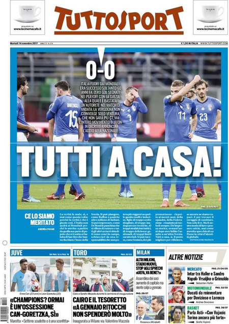 Fora di u mundiale, l'Italia pienghje i so turchini