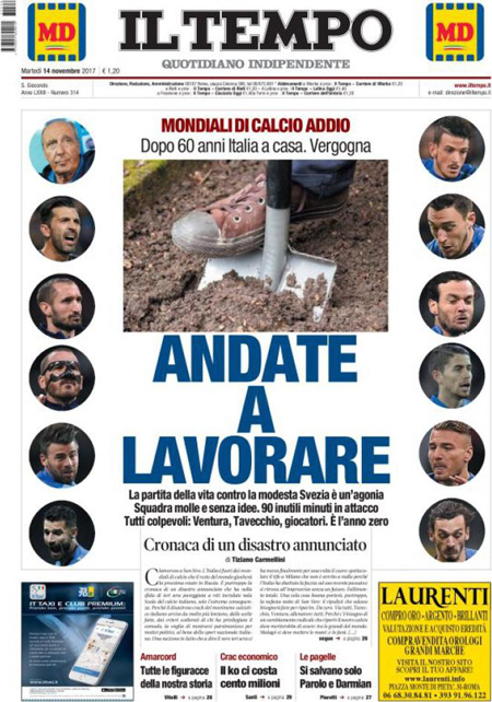 Fora di u mundiale, l'Italia pienghje i so turchini
