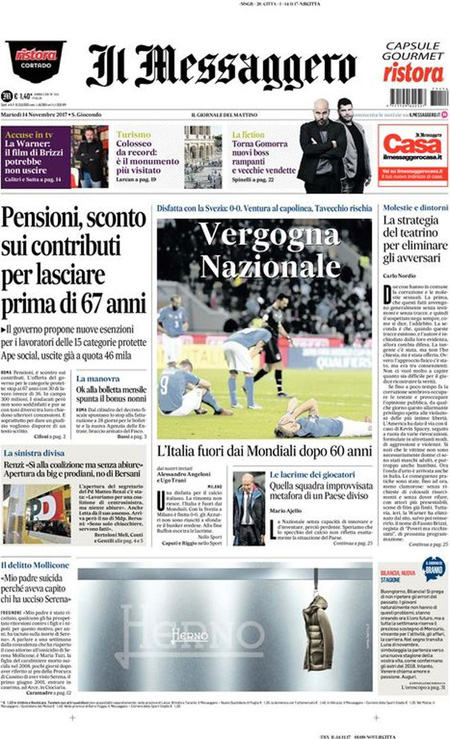 Fora di u mundiale, l'Italia pienghje i so turchini