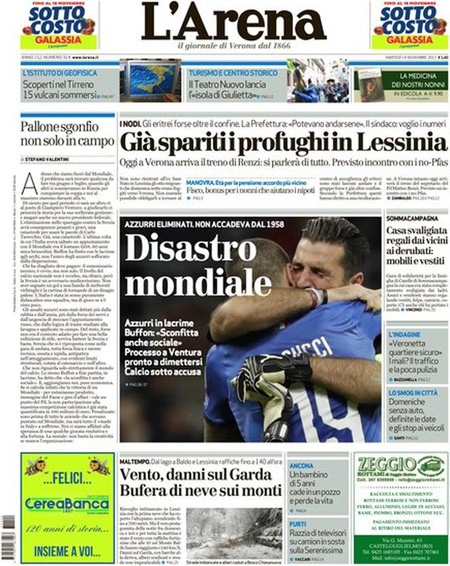 Fora di u mundiale, l'Italia pienghje i so turchini