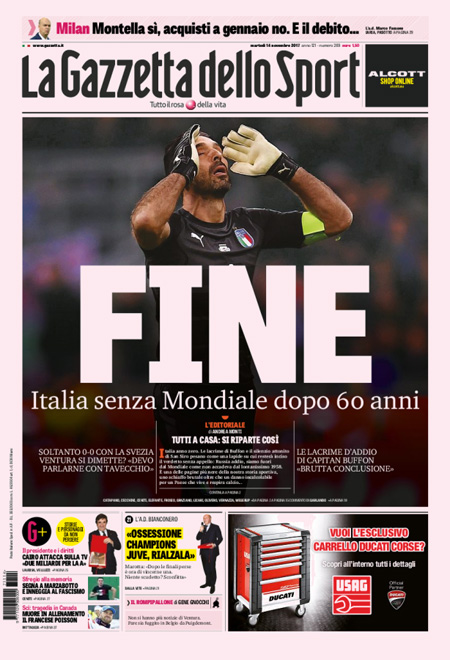 Fora di u mundiale, l'Italia pienghje i so turchini