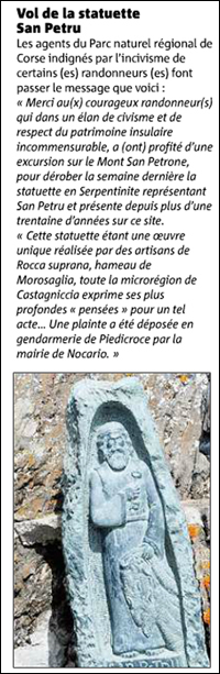 Tù dinù, arrubati un pezzu di patrimoniu corsu Tù dinù, arrubati un pezzu di patrimoniu corsu