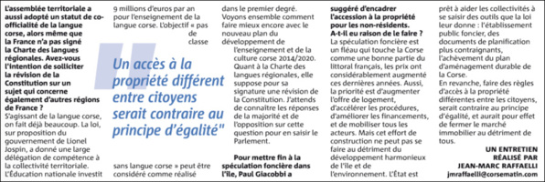"Pour la langue corse, on fait déjà beaucoup" "Pour la langue corse, on fait déjà beaucoup"