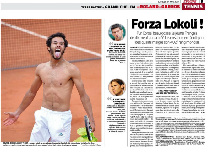 Lokoli face sventulà a bandera corsa à Roland Garros