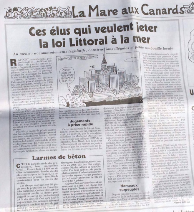 Le Canard Enchaîné : "Ces élus qui veulent jeter la loi littoral à la mer" Le Canard Enchaîné : "Ces élus qui veulent jeter la loi littoral à la mer"