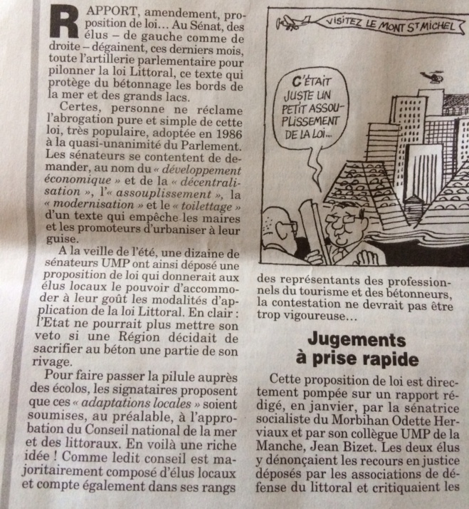 Le Canard Enchaîné : "Ces élus qui veulent jeter la loi littoral à la mer" Le Canard Enchaîné : "Ces élus qui veulent jeter la loi littoral à la mer"