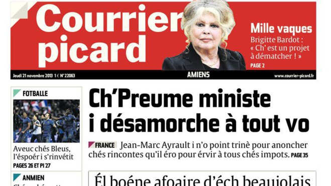 U cutitianu "Le Courrier Picard" esciutu in lingua picarda... è ind'è noi ?