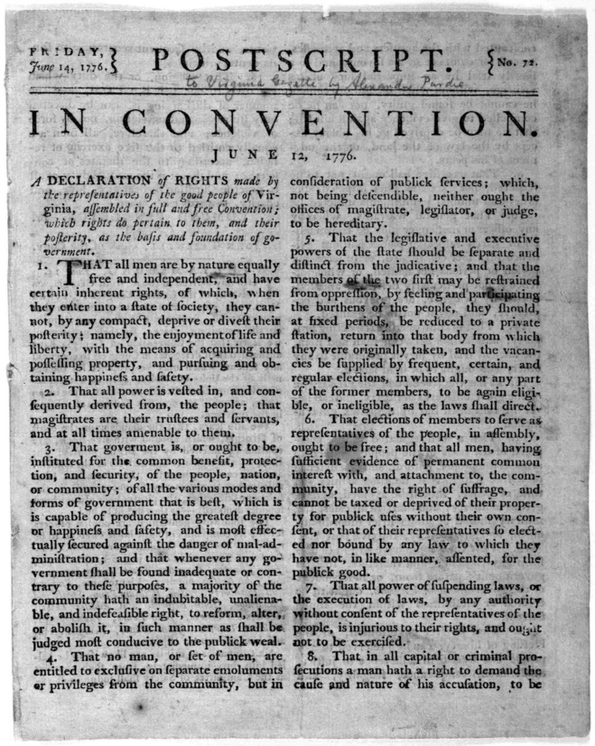 A dichjarazione di i dritti di Virginia A dichjarazione di i dritti di Virginia
