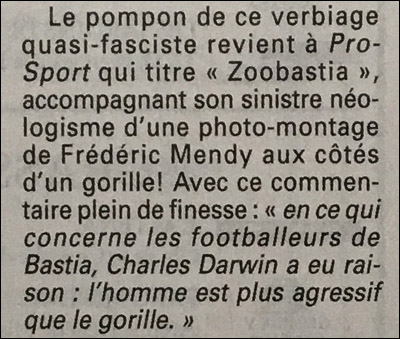 Quandu e scimie eranu i ghjucatori di Bastia