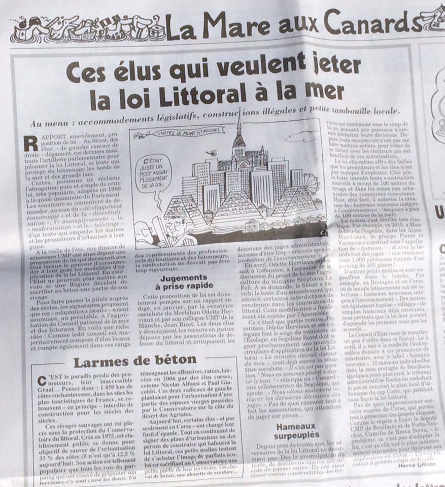 Le Canard Enchaîné : "Ces élus qui veulent jeter la loi littoral à la mer"