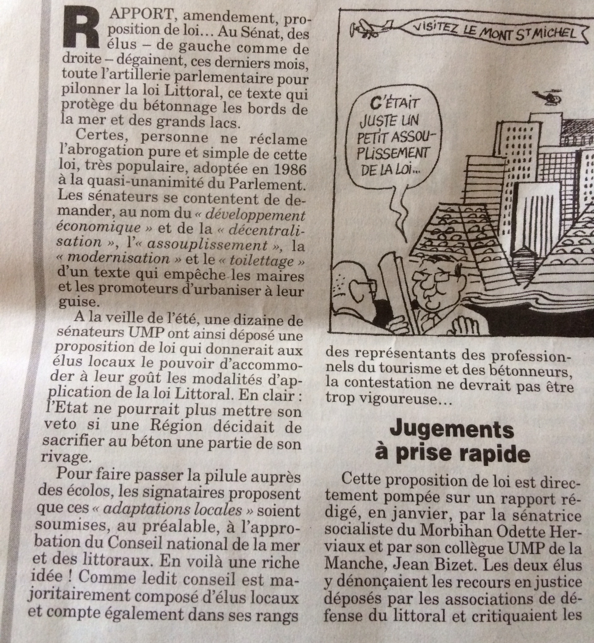 Le Canard Enchaîné : "Ces élus qui veulent jeter la loi littoral à la mer"