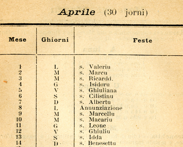 Almanaccu di Maistrale, 1929