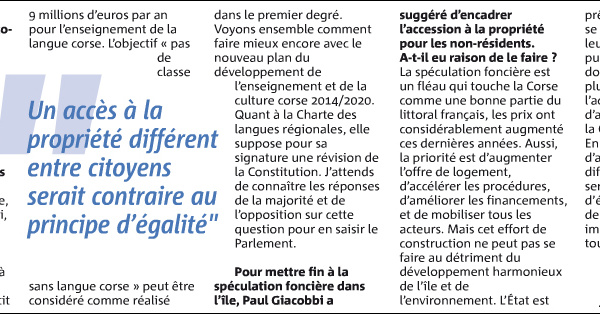 "Pour la langue corse, on fait déjà beaucoup"