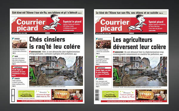 U cutitianu "Le Courrier Picard" esciutu in lingua picarda... è ind'è noi ?